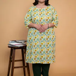 GATIM Plus Size Floral Printed Pure Cotton Straight Kurta-27