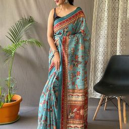 FASHION STROM Kalamkari Silk Blend Saree-picture-45