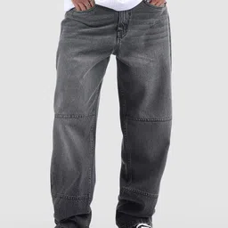 Beyoung Men Original Grey Cut and Sew Baggy Fit Mid-Rise Stretchable Jeans-image-70