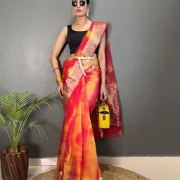 HERE&NOW Tie and Dye Zari Organza Saree-image-37