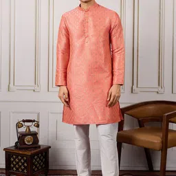 House of Pataudi Ethnic Motifs Zari Woven Design Straight Kurta & Trousers-image-43