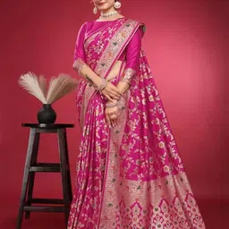 Moda Rapido Floral Woven Design Zari Pure Silk Banarasi Saree-picture-33