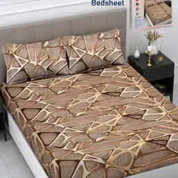 FABINALIV Brown & Orange Geometric 300 TC King Bedsheet with 2 Pillow Covers-0