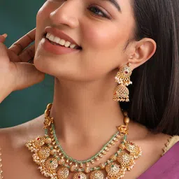 Yellow Chimes Gold-Plated Stone-Studded Traditional Layered Jewellery Set-image-34