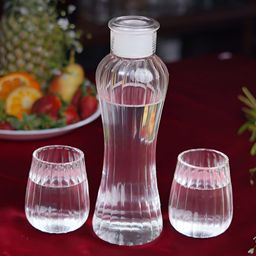Aura Transparent Set Of Bottle And 2 Ribbed Glass Set image 2