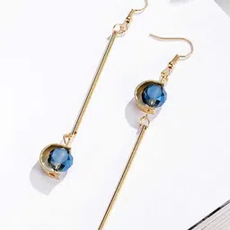 SALTY Pack of 2 Women Double C Shape Asymmetric Blue Stone Grey Stone Drop Earrings-25