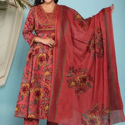 Swasti Women Floral Printed Regular Sequinned Pure Cotton Kurta with Trousers & With Dupatta-image-30