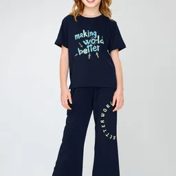 Zeyo Girls Typography Printed T-shirt & Pyjama Night suit-image-45