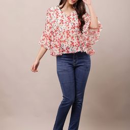 Raabta Fashion Floral Print Bell Sleeve Georgette Top-image-39