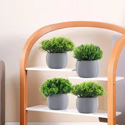 Kuber Industries Grey 12 Pieces Mini Bonsai Artificial Plant With Pot-30
