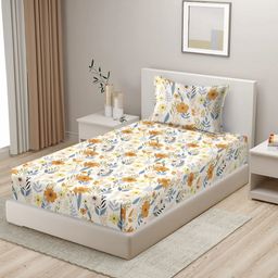 Myntra Elegant Homes White & Grey Floral 280 TC Single Bedsheet Set-2.28 m x 1.52 m-image-32