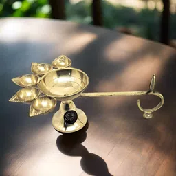 Nyra Kitchenware Pure Brass Panch Aarti Small Diya With Handle-image-9