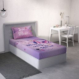DDecor Purple & White Conversational 144 TC Single Bedsheet with 1 Pillow Covers-picture-22