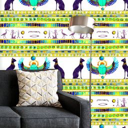 ArtzFolio Printed UV-Resistant Anti-Bacterial Egyptian Cats And Scarab Beetle Peel & Stick Wallpaper-image-20