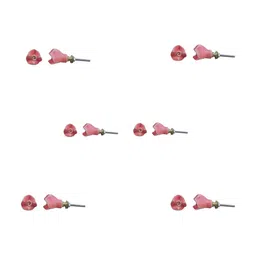Indianshelf 6Pcs Pink Textured Ceramic Rose Flower Knobs-image-62