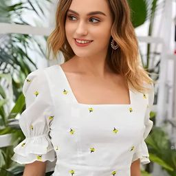 Moda Rapido Women Floral Print Georgette Puff Sleeves Crop Top-image-22