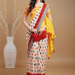 Anouk Rustic Geometric Printed Ikat Saree with Matching Blouse-picture-29