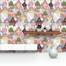 ArtzFolio Printed UV-Resistant Anti-Bacterial Cute Houses Peel & Stick Wallpaper-image-98