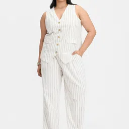 Virgio Women Striped Relaxed Wrinkle Free Cotton Regular Trousers-picture-36