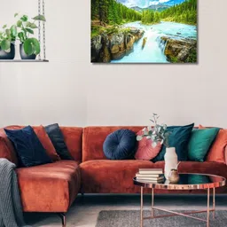 Viventiq Green & Brown Waterfall Painting For Home Without Frame Wall Art-image-79