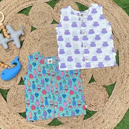 The Mom Store Infant Kids Pack Of 2 Printed Pure Cotton Jabla ROM-BK-CRFS-0-3-Multi-image-69