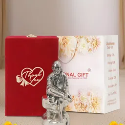 INTERNATIONAL GIFT Silver Plated Sai Baba Idol with Velvet Box Bag and Thank You Tag-image-85