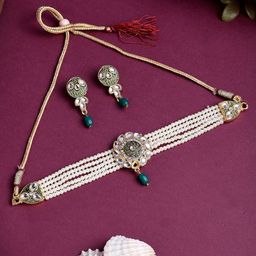 Estele Women Gold-Plated & Pearl Beaded Jewellery Set-image-45