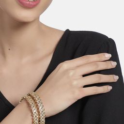 House of Pataudi Set Of 2 Gold-Plated American Diamond Studded Bangles-image-64