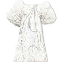 Alyaansh Couture Girls Square Neck Ruffled Puff Sleeve Net A-Line Dress-picture-36