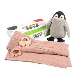 Nesta Toys Infant Kids Knitted Cotton Blanket, Penguin Plush Toy, Elephant and Car Teether-46