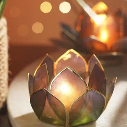 Pure Home and Living Blue & Green Textured Glass Candle Holder-46