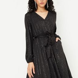 max Women Cotton Self Design V-Neck Wrap Mini Dress-image-28