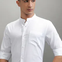 HIGHLANDER Men Band Collar Solid Cotton Casual Shirt-image-39