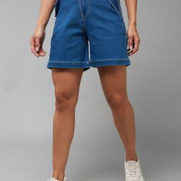 DOLCE CRUDO Women Solid Mid-Rise Denim Shorts-picture-3