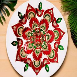 Kala Samarpan Red & Green Leaf Rangoli Sticker With Centerpiece image 2