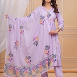 Meeranshi Floral Printed Pleated A-Line Pure Cotton Kurta With Trouser And Dupatta-55