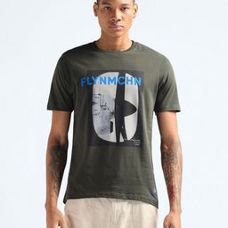 Flying Machine Graphic Printed Round Neck Short Sleeves Regular Fit Pure Cotton T-Shirt-image-31