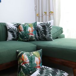 LUSHLYF White & Green Set of 5 Floral Velvet Square Cushion Covers-45