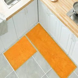 MAA HOME CONCEPT Yellow Set Of 2 Solid Anti-Skid Microfiber Kitchen Rug-37