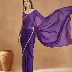 LOROFY Beads and Stones Fusion Chanderi Saree-picture-6