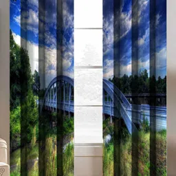 BELLA TRUE Blue & White 2 Pieces Abstract Printed Ripple Fold Window Curtains-image-46
