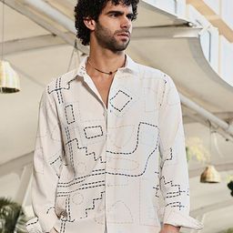 Campus Sutra Men Classic Fit Spread Collar Geometric Printed Cotton Casual Shirt-picture-8