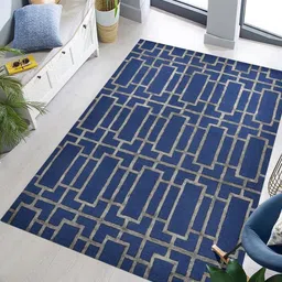 saraswatii global Lineation Navy Blue & Brown Geometric Printed Tufted Woollen Carpet-18