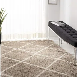 CARPETIFY Off White Geometric Anti-Skid Polyester Carpet-image-72