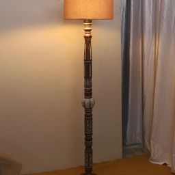 Devansh Grey & Brown Drum Wooden Floor Lamp-15