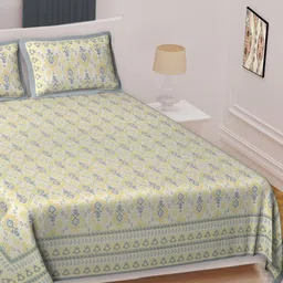 Texstylers Yellow Ethnic Motifs 220 TC King Bedsheet with 2 Pillow Covers-image-72