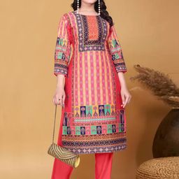 BINDUDI Women Floral Printed Regular Linen Kurta with Trousers-picture-15