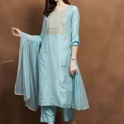 Melange by Lifestyle Women Ethnic Motifs Embroidered Kurta with Palazzos & Dupatta-27