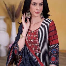 Anouk Women Printed Regular Patchwork Kurta with Trousers & With Dupatta image 2