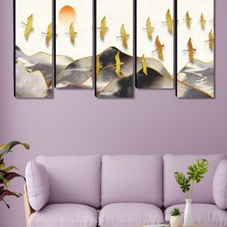 Aura Gold-Toned & White 5 Pieces Wooden Birds Wall Paintings-image-16